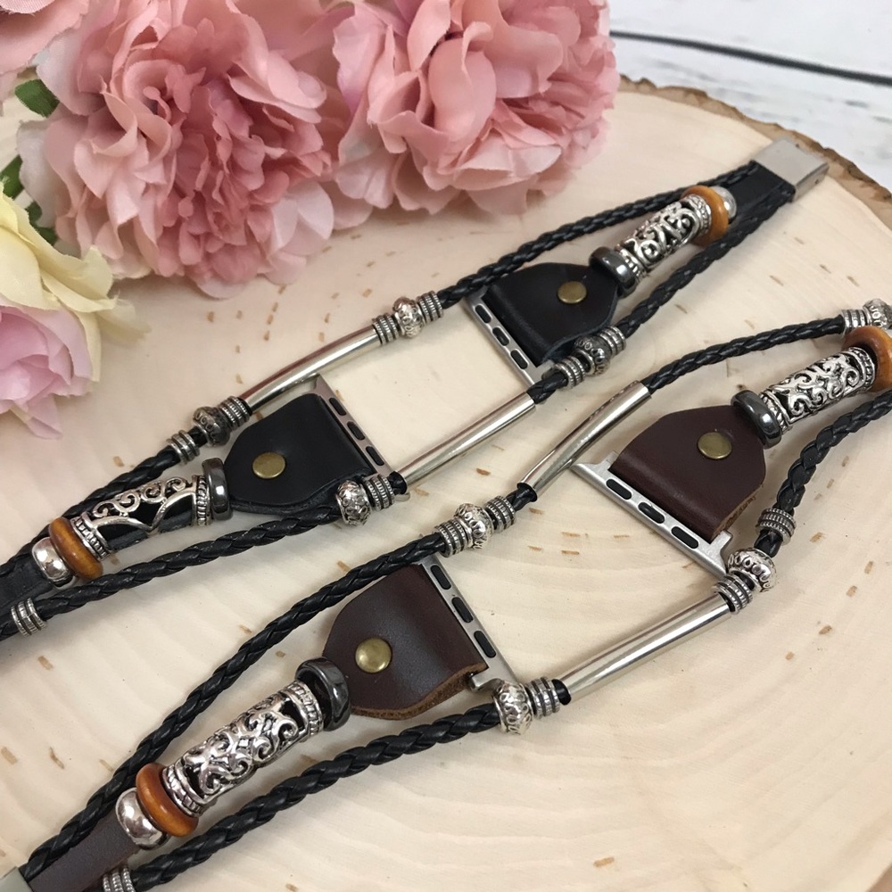 Beaded Braided Leather Watchband for Apple - Picture 11 of 16